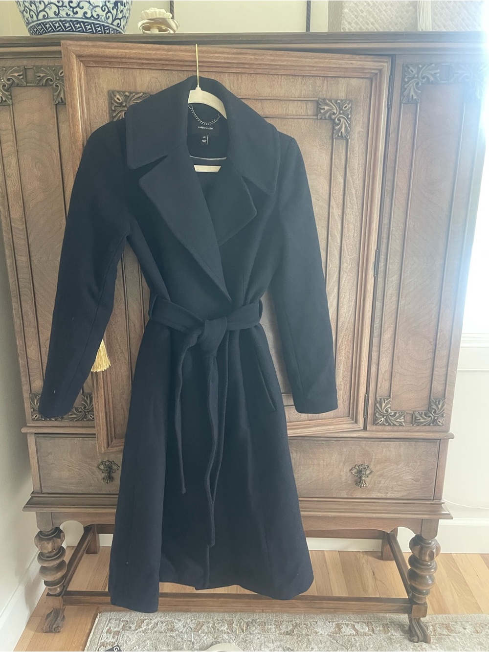 Karen Millen Navy Wrap Belted Wool Blend Long Coat